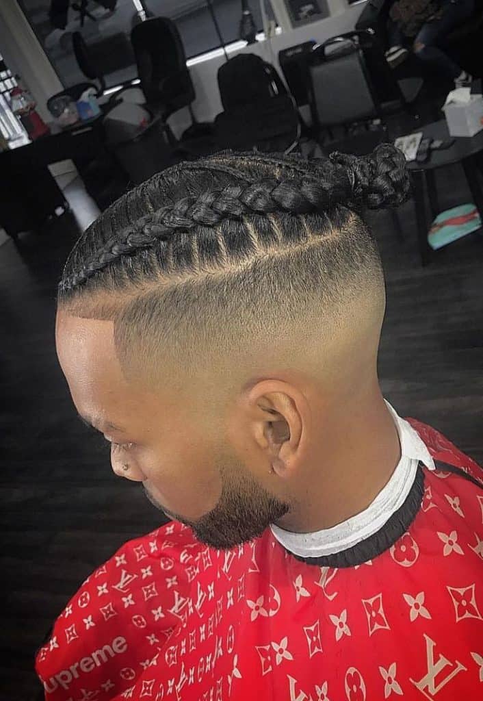 black men bun with fade