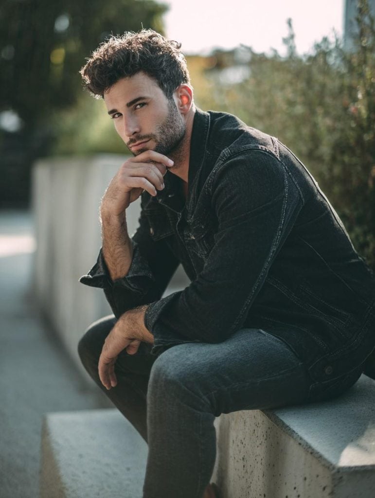 handsome_man._Sit-Forward_on_Bench__Ledge_Thoughful pose photography (mens)
